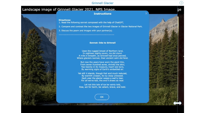 Before and after image of Grinnell Glacier for sonnet writing inspiration