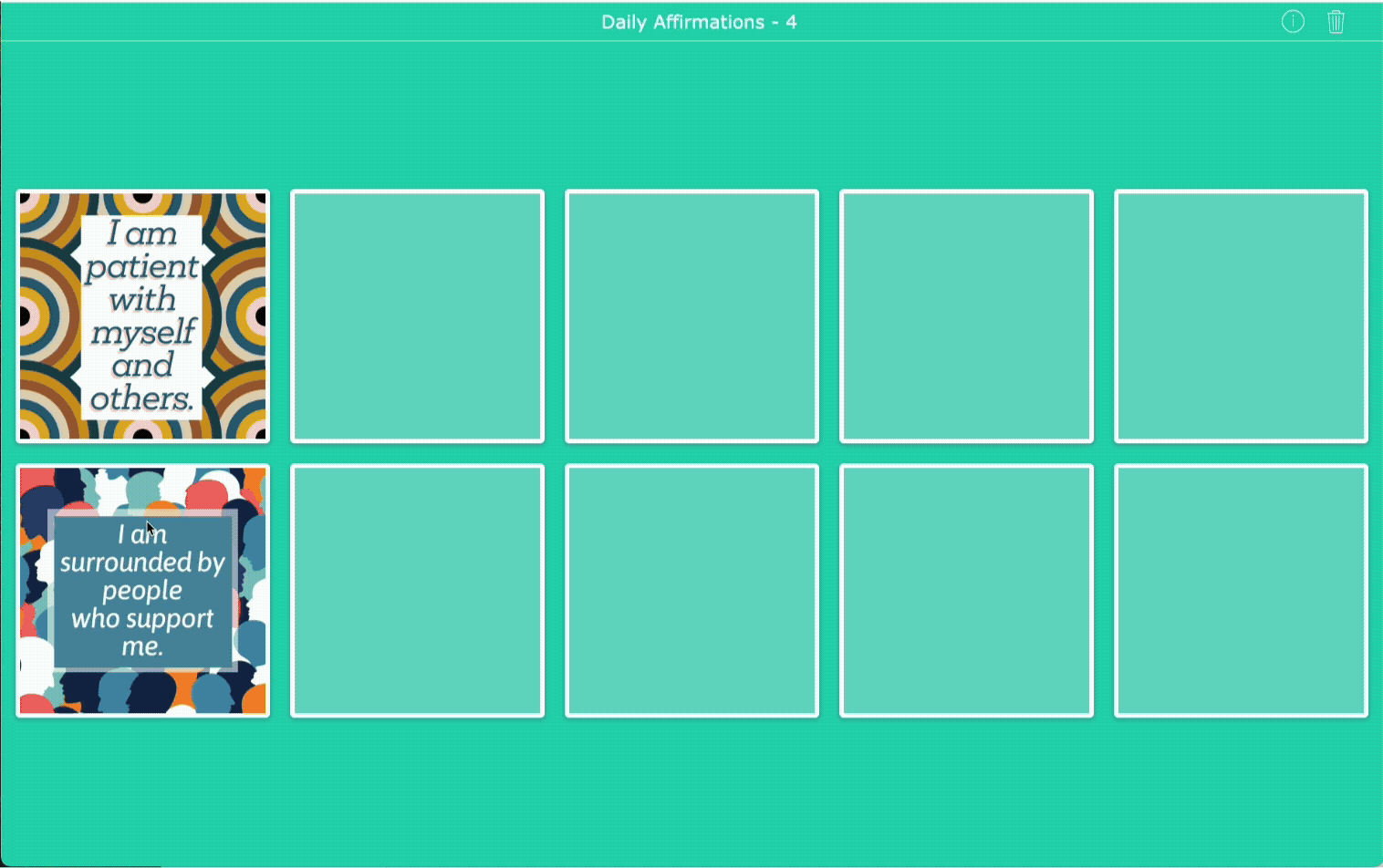 BookWidgets memory game matching activity with positive affirmations for student focus and SEL routines