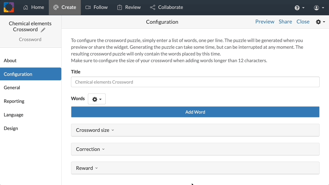Importing content from Flash Cards to Crossword gif