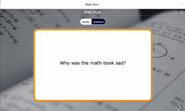 Flashcard widget with math puns for fun classroom engagement