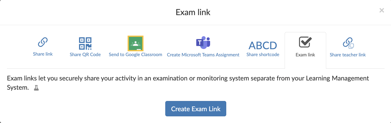 Creating exam links in BookWidgets - product screenshot