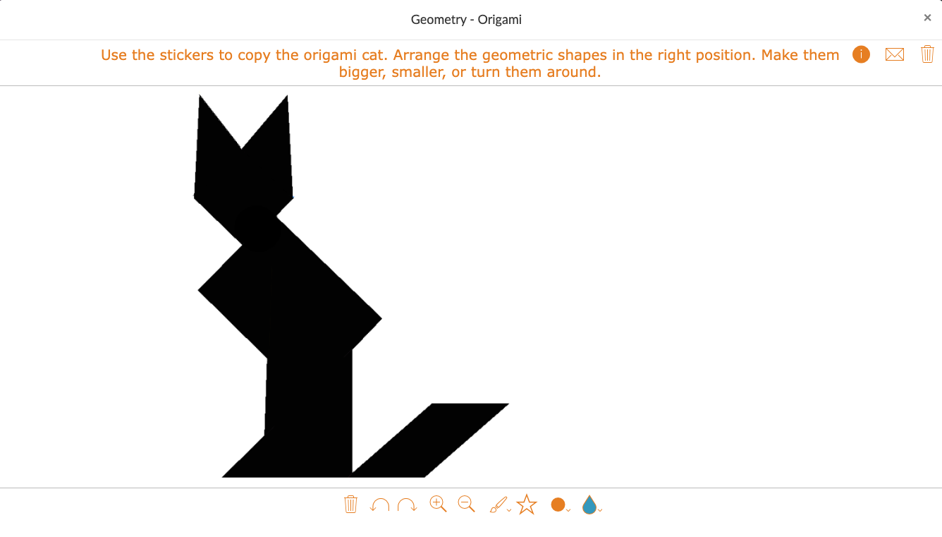Whiteboard widget for digital origami cat using geometric shapes
