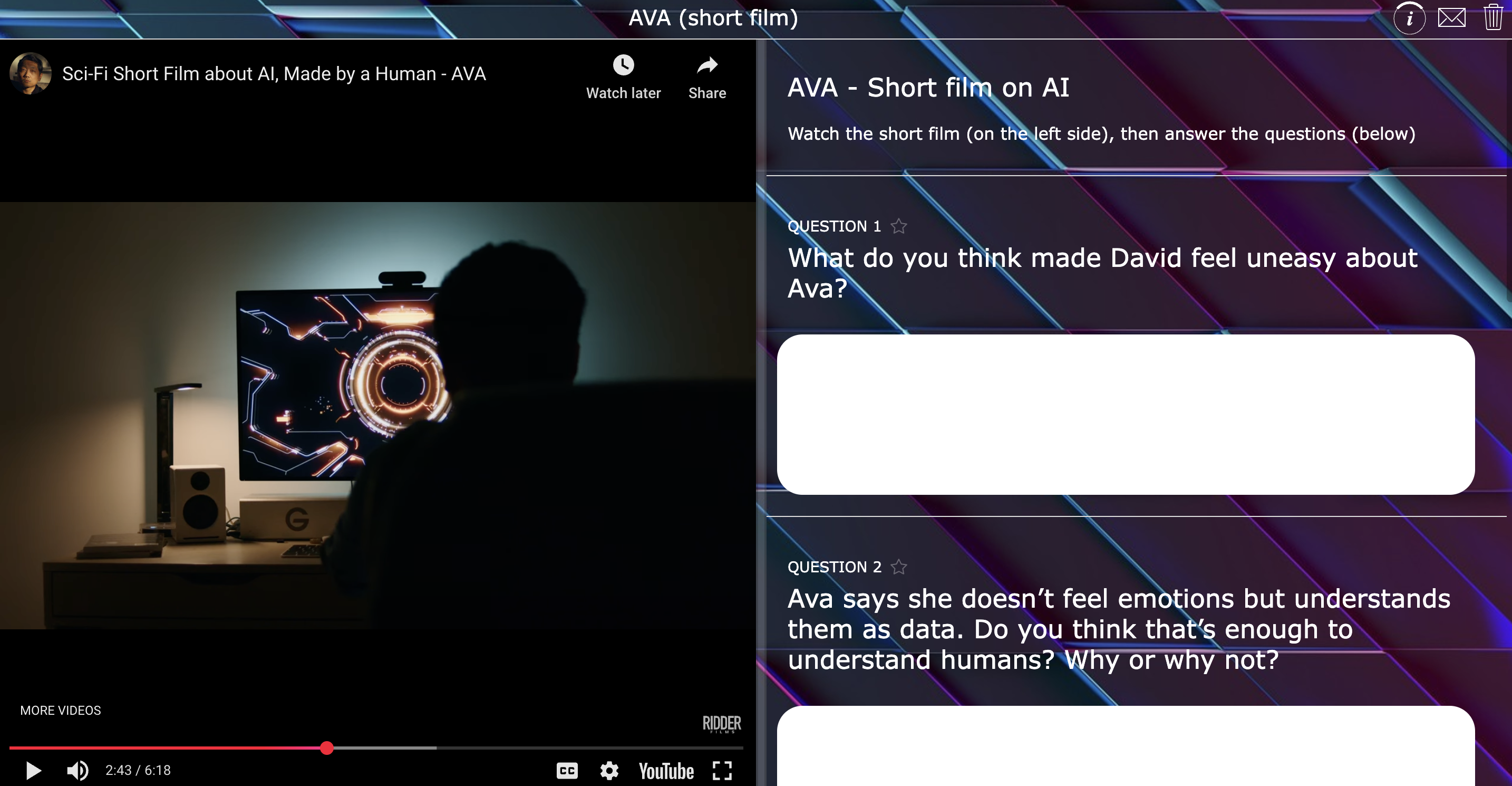 Ready-to-use lesson plan to teach students about artificial intelligence - AI short film