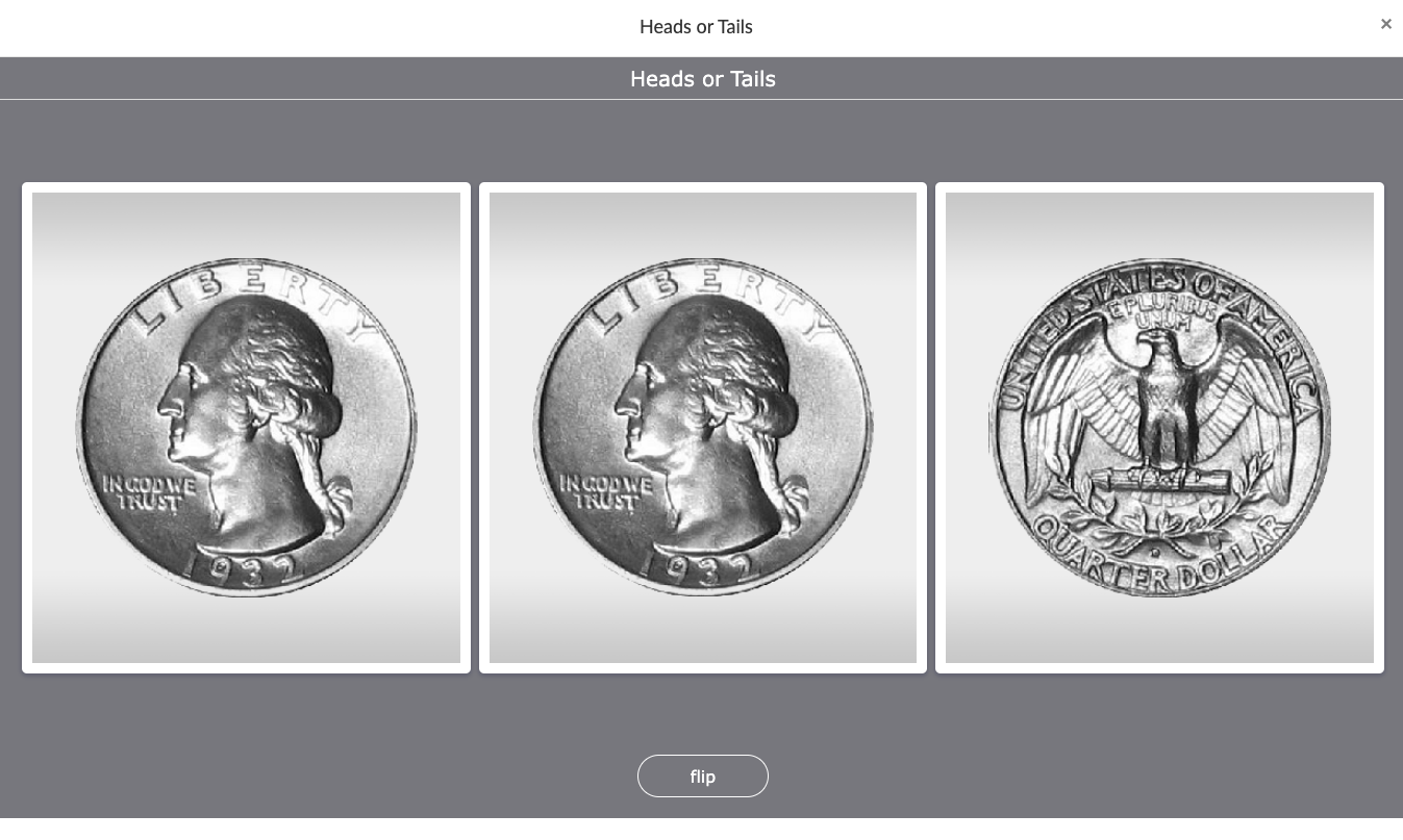 Randomness widget for flipping coins in probability lessons