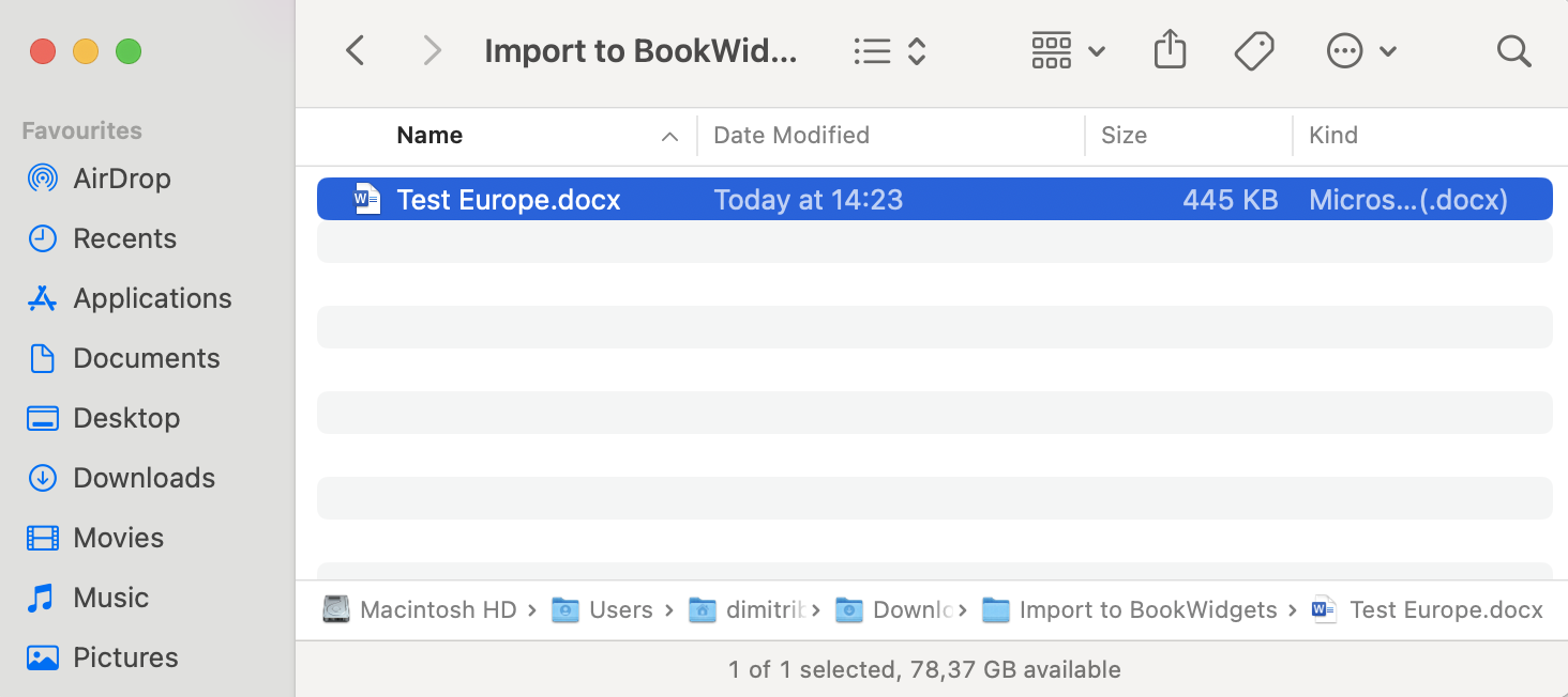 Interface for selecting from which file to import