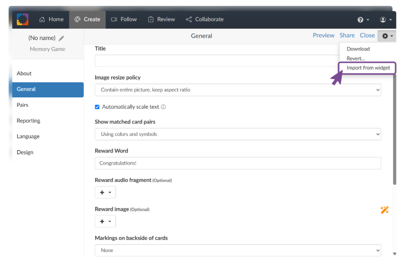 Accessing widget settings in BookWidgets for importing content