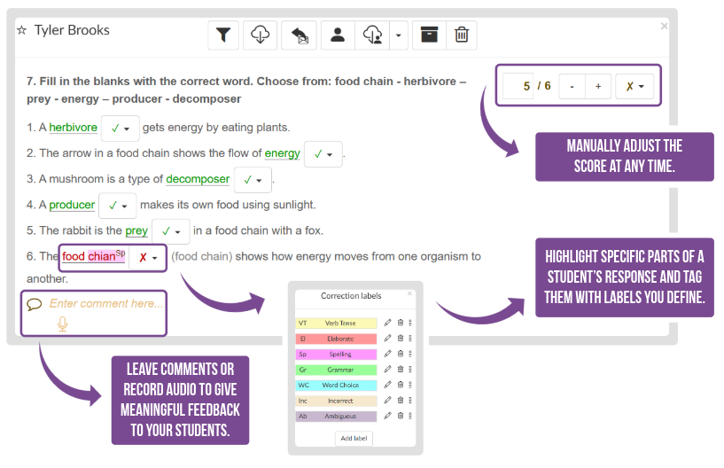 BookWidgets grading dashboard options