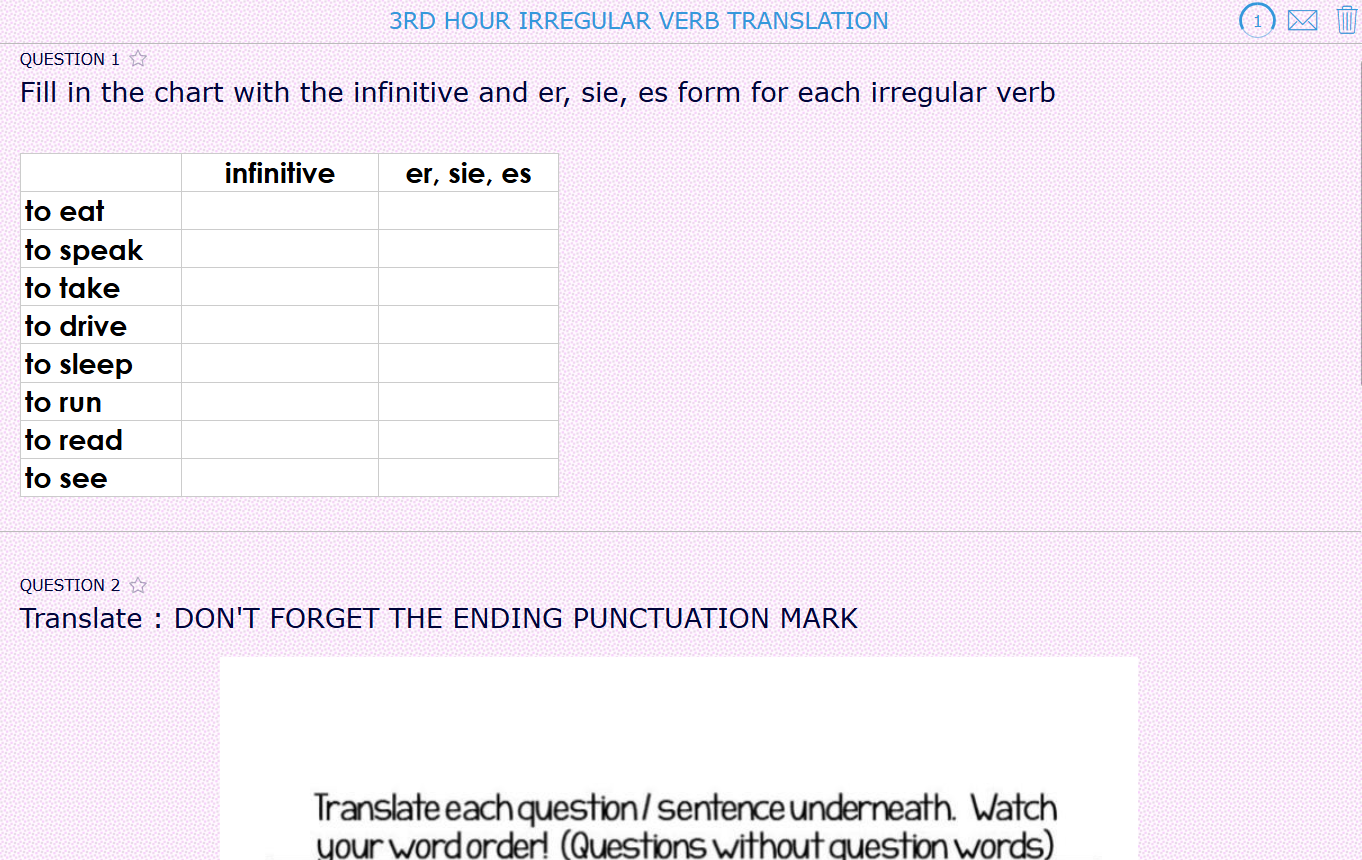 German Irregular Verb Worksheet)