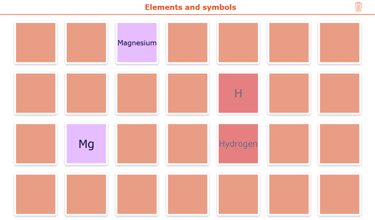 Match elements with their symbols in this educational memory game for chemistry lessons