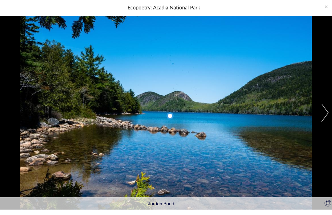 Nature-themed image carousel featuring Acadia National Park for poetry inspiration