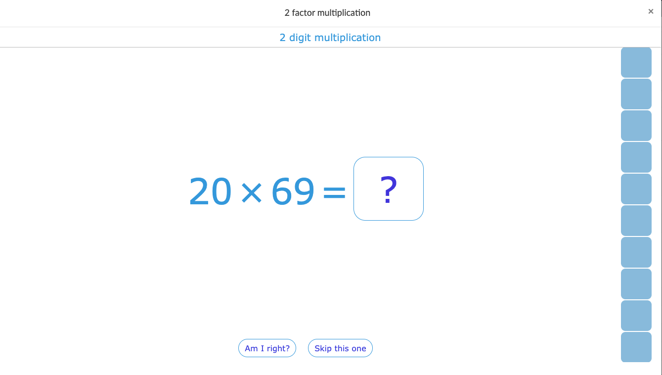 Arithmetic widget with two factor multiplication problems