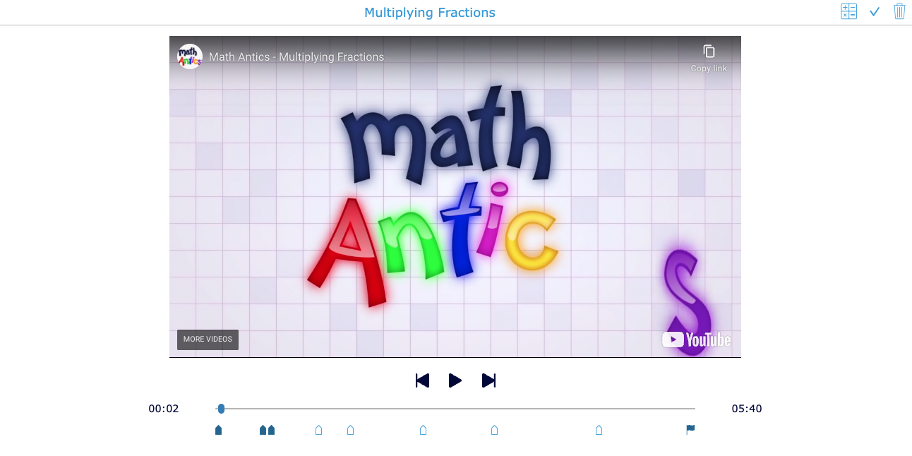 Video Quiz on multiplying fractions with MathAntics YouTube video