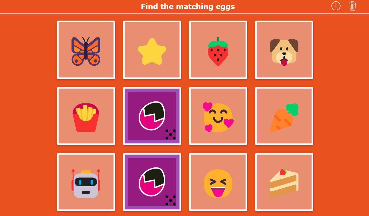 Memory game with Easter egg emojis, encouraging teamwork and communication in the classroom
