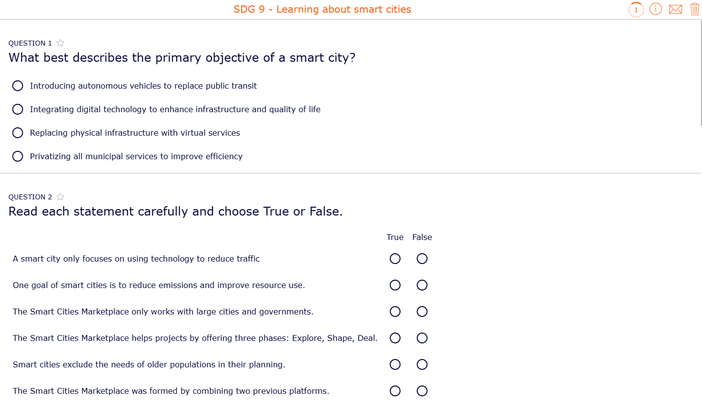 Learning about Smart cities a BookWidgets Quiz.