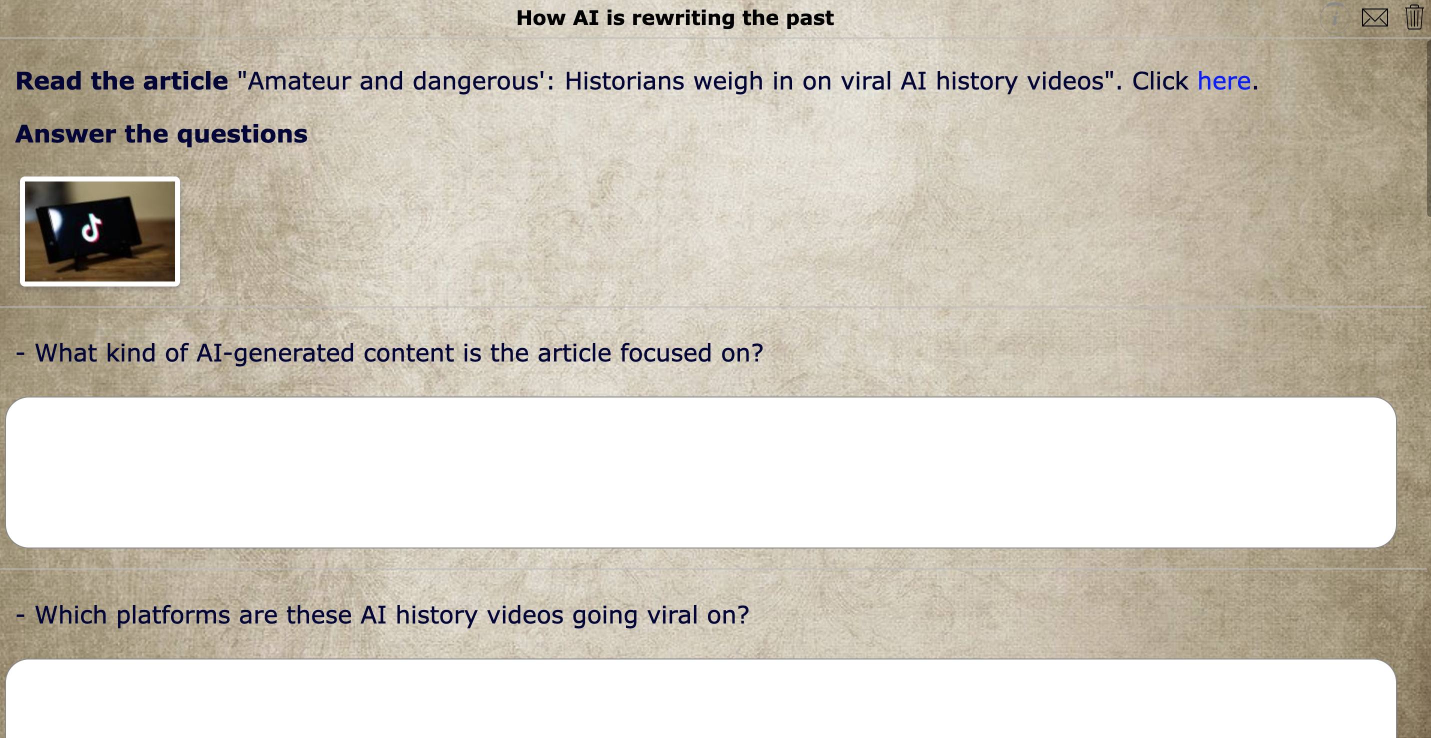 Ready-to-use lesson plan to teach students about artificial intelligence - AI generated history videos on TikTok