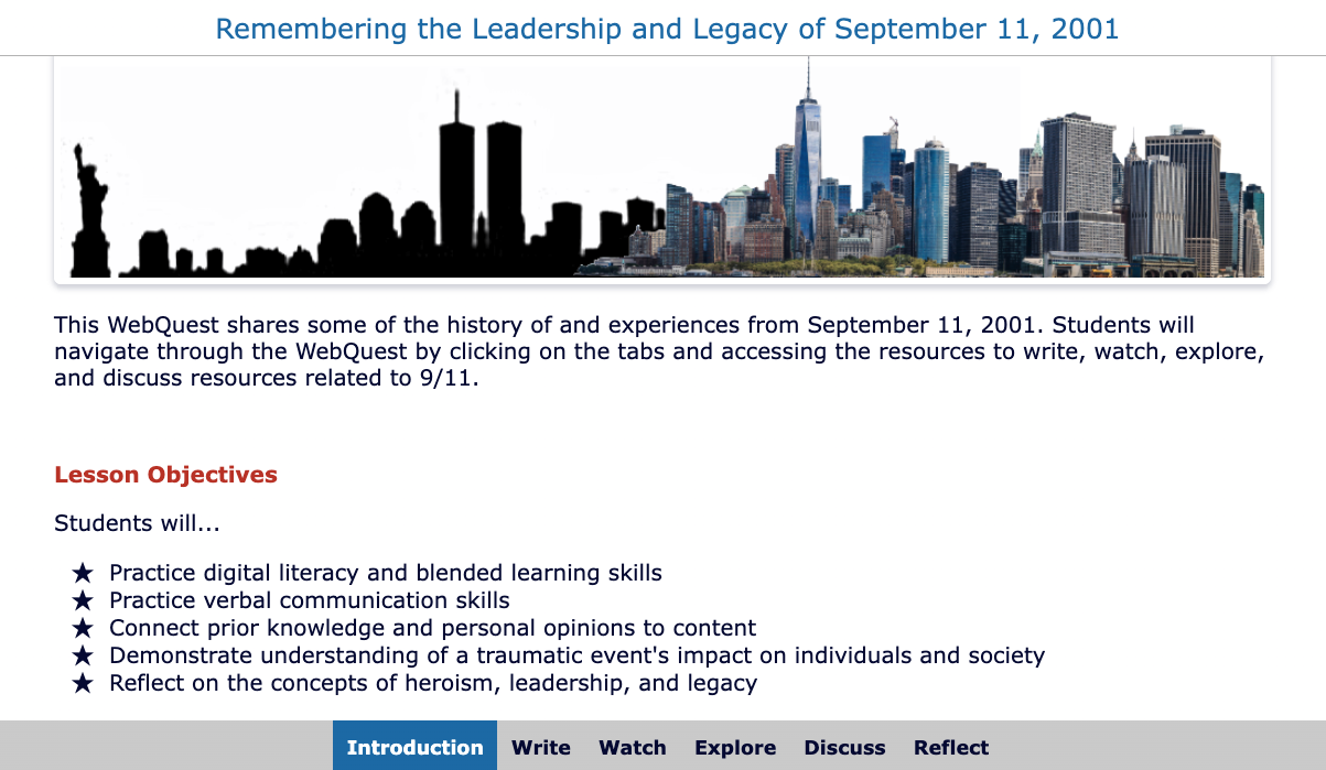 September 11, 2001 reflection activity - Themed lesson plan for teaching languages