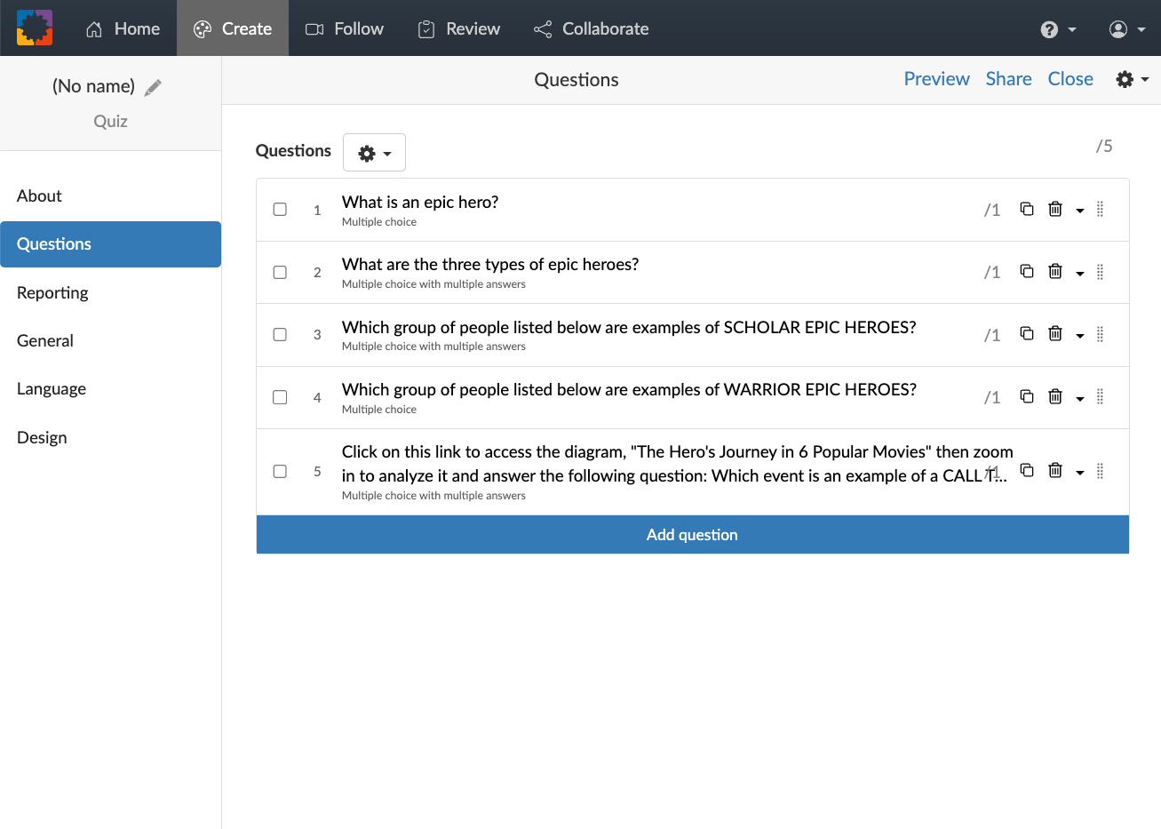 Screenshot of widget editor with newly imported questions added