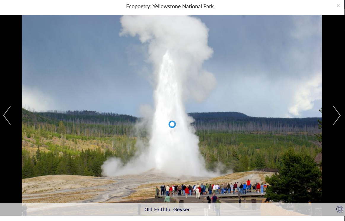 Image carousel showcasing Yellowstone National Park for ecopoetry writing activities