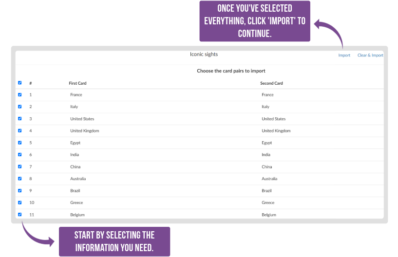 Selecting questions or answers to import into your new BookWidgets widget