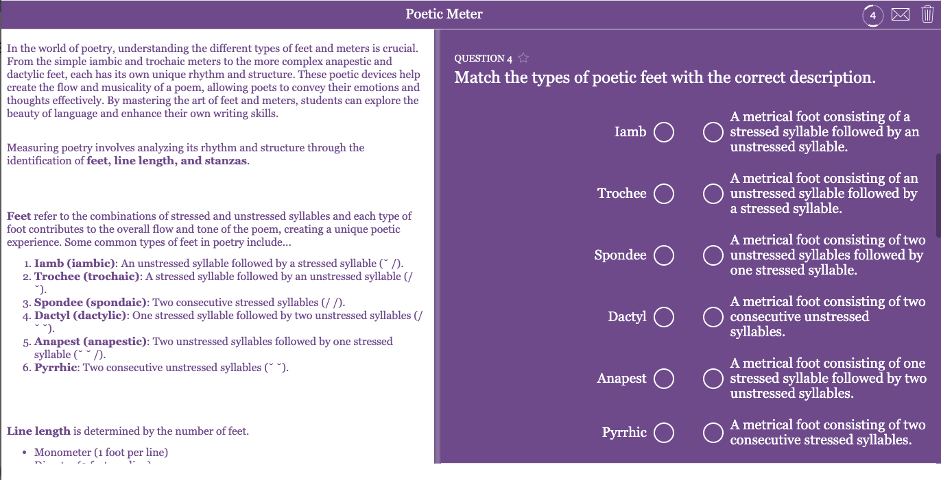Interactive lesson for understanding poetic meter and rhythm