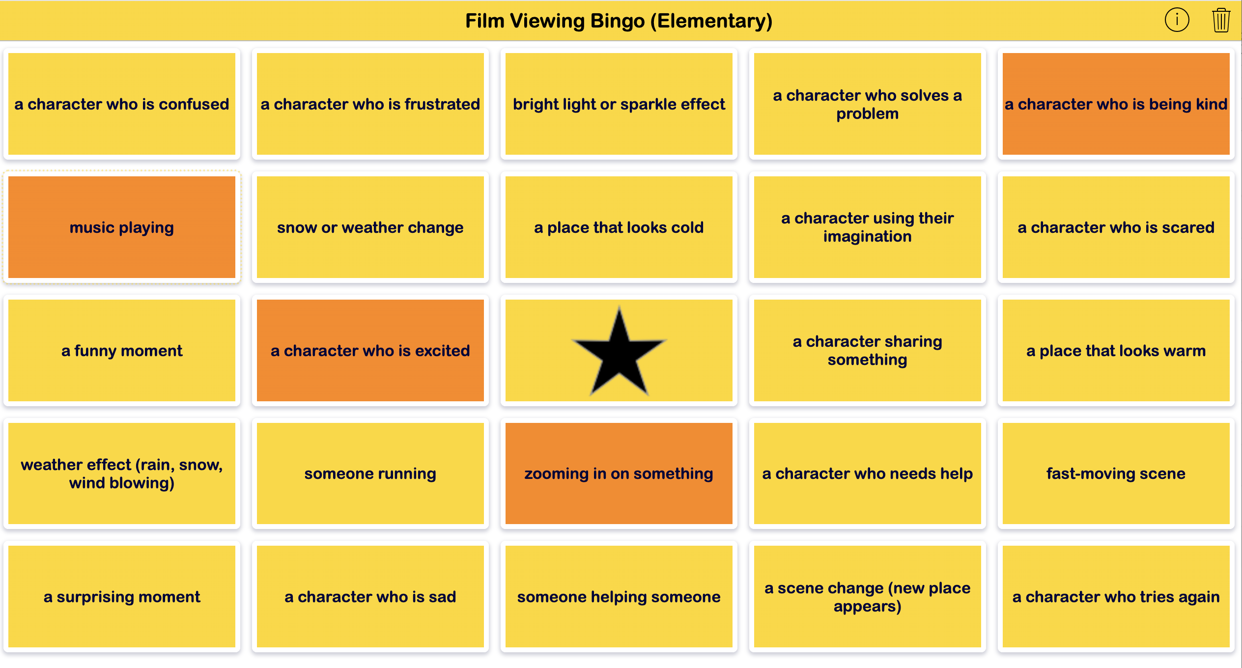 Movie Bingo without the Technical Vocabulary.