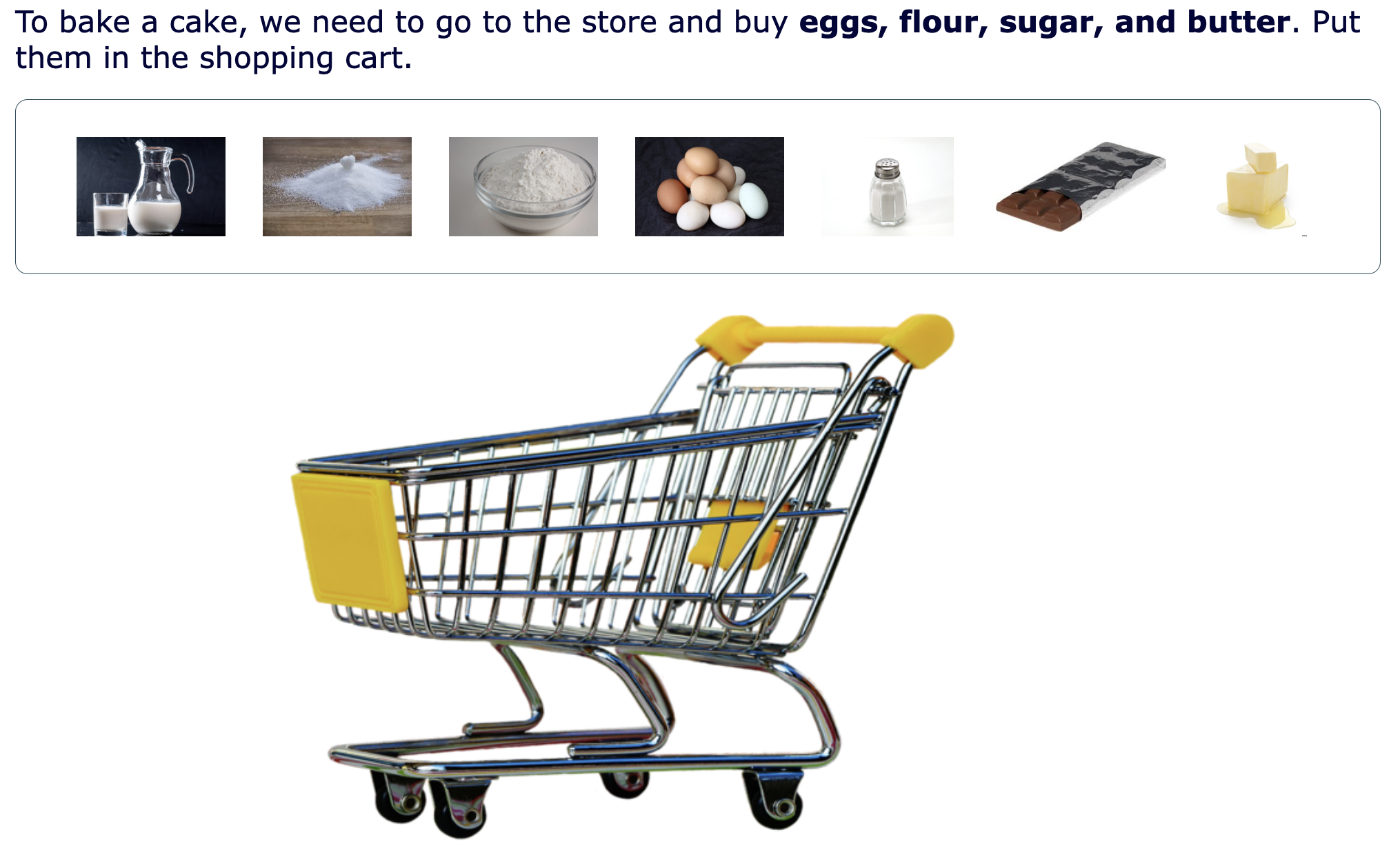 Digital shopping cart - baking a cake lesson plan