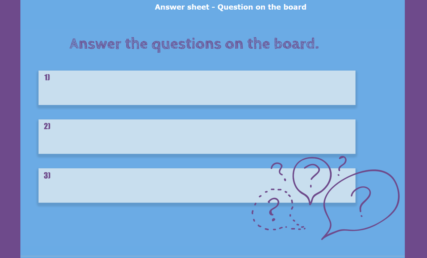 digital exit ticket - Questions on the board