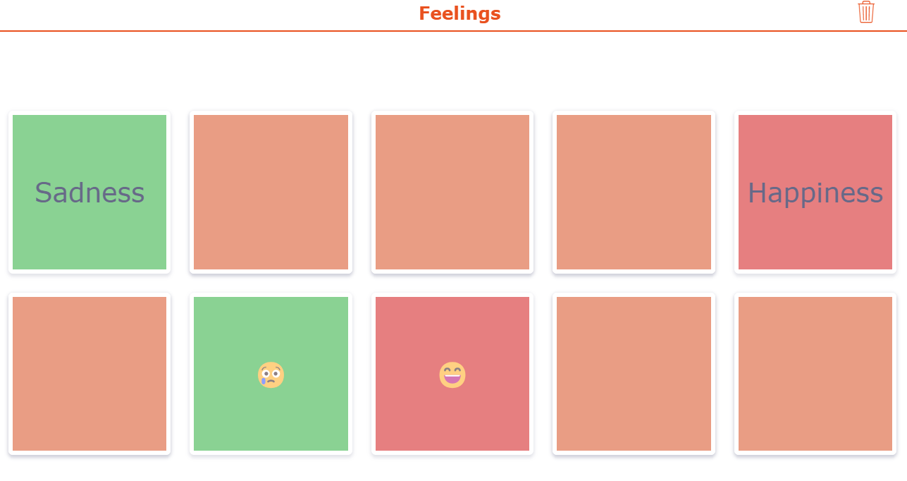 Match emotions with the correct emoji in this fun educational memory game.