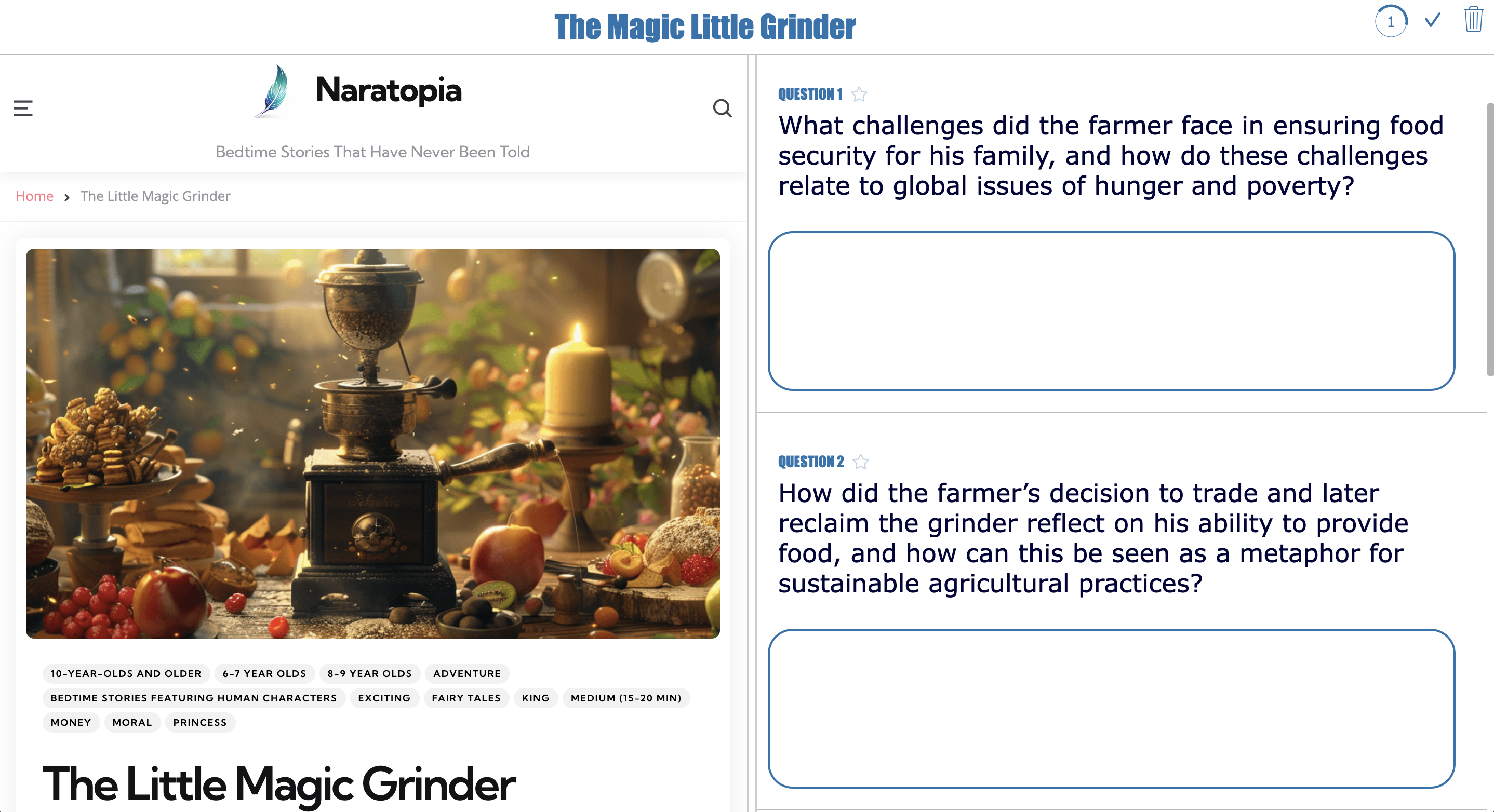 Digital reading comprehension lesson