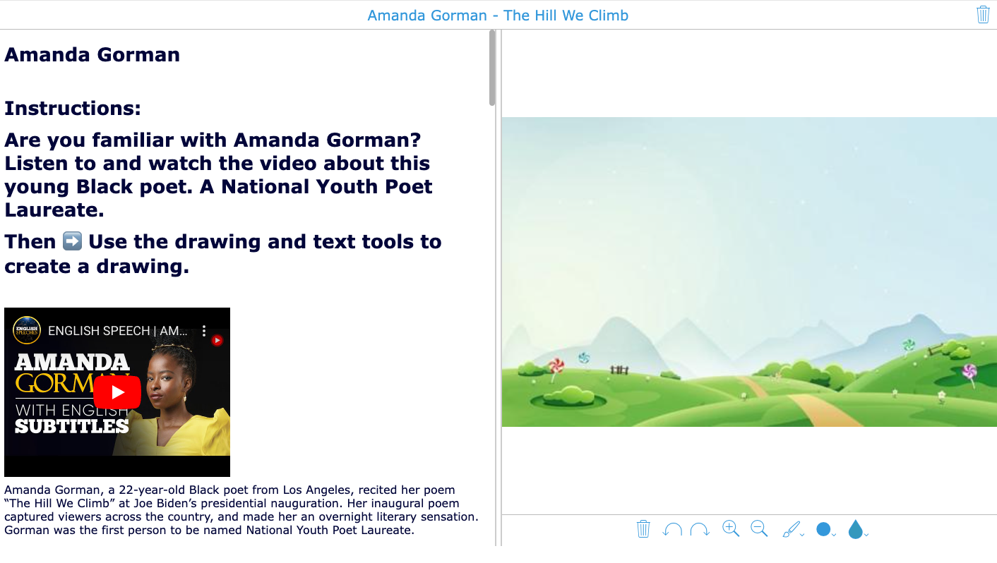 Multimedia activity combining Amanda Gorman’s poetry with student illustrations