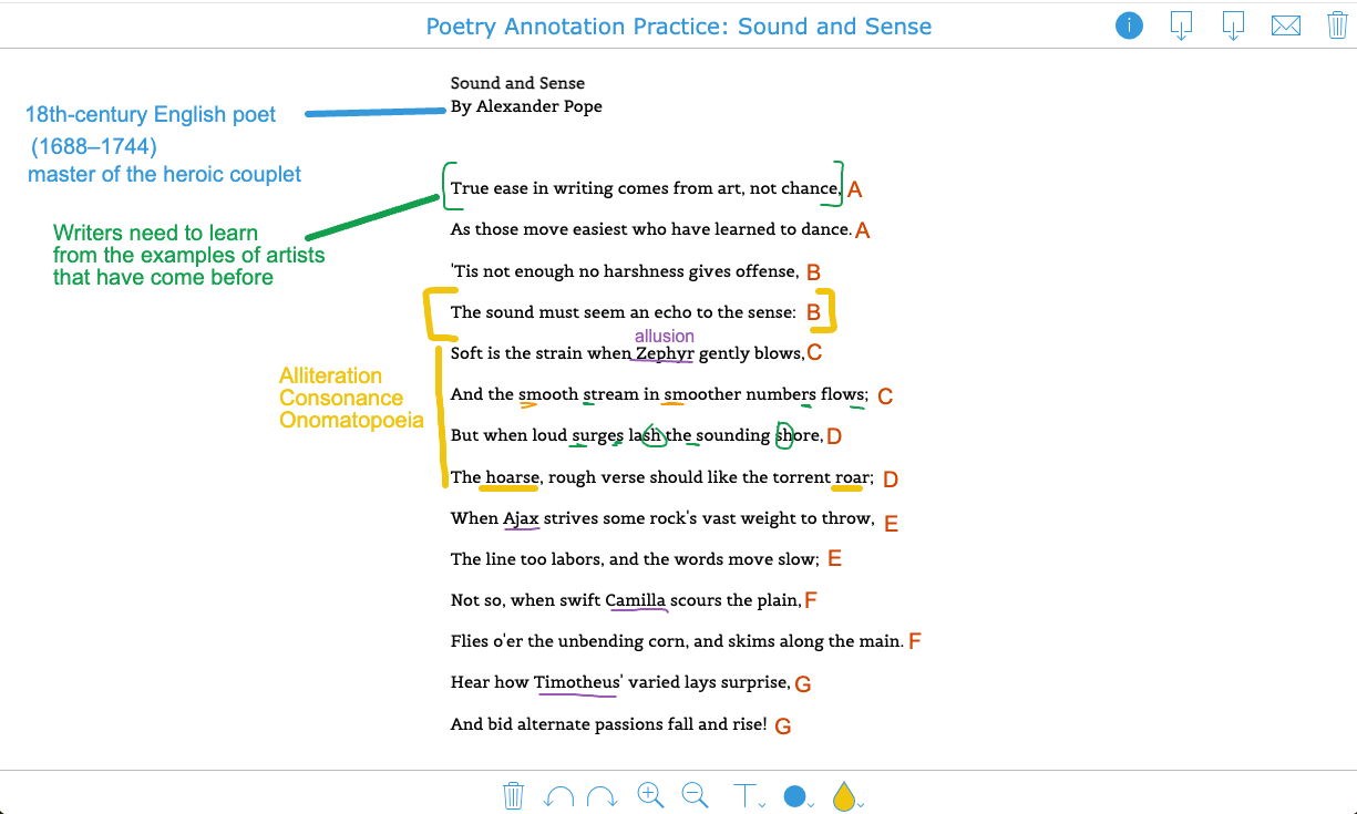 Whiteboard annotation of poetic elements in Alexander Pope’s Sound and Sense