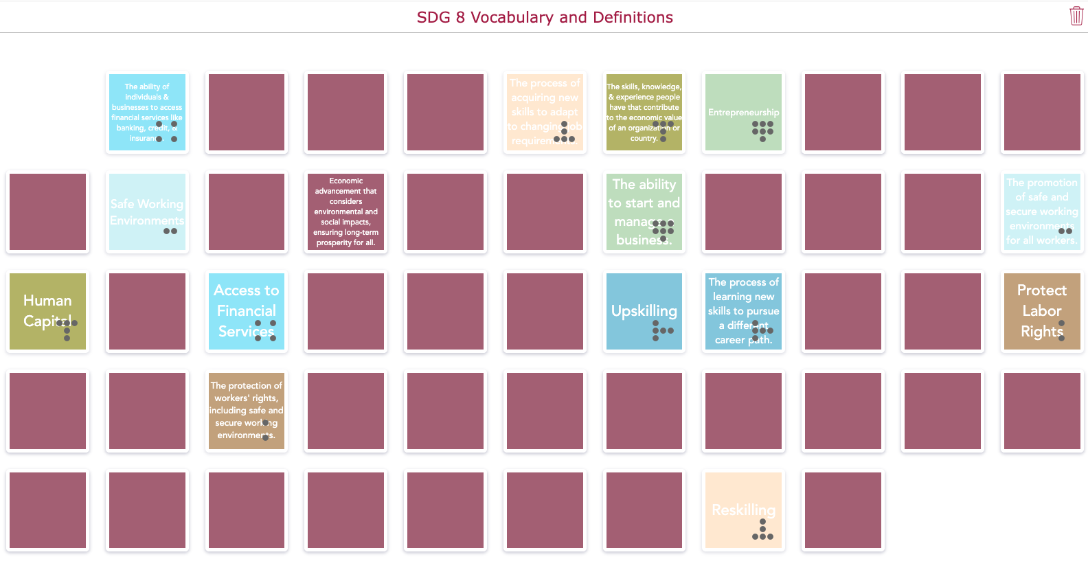 Memory Game SDG 8 Vocabulary and Definitions