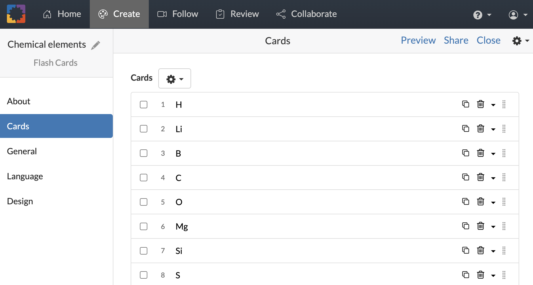 Screenshot of widget editor with newly imported Flash cards added